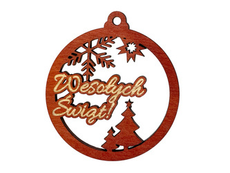 Drewniana bombka z grawerem "Wesołych świąt" prezent Boże Narodzenie 8x9cm