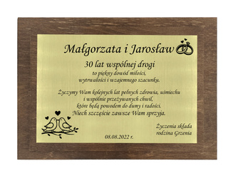 Drewniana tabliczka jubileuszowa na rocznicę ślubu z grawerem pamiątka