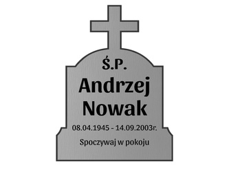 Grawerowana TABLICZKA nagrobna tabliczka na grób srebrna KRZYŻ klasyczna