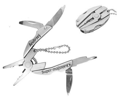 MULTITOOL mini brelok kombinerki nóż scyzoryk 5w1 z DOWOLNYM GRAWEREM 