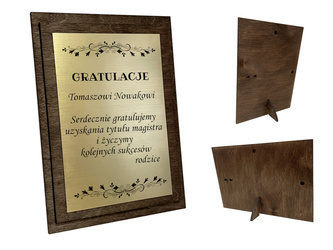 Drewniana tabliczka z grawerem – personalizowane podziękowanie, gratulacje, dyplom na prezent certyfikat | S