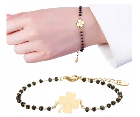 Złota Czarna Bransoletka Koralik Stal Chirurgiczna