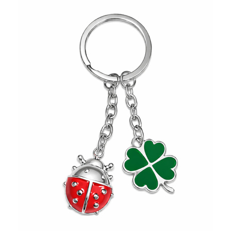 Brelok na szczęście biedronka i koniczynka z grawerem – personalizowany prezent