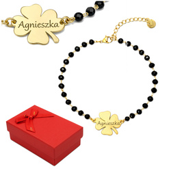 Złota Czarna Bransoletka Koralik Stal Chirurgiczna