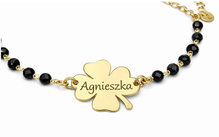 Złota Czarna Bransoletka Koralik Stal Chirurgiczna