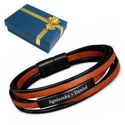 Bransoletka punk Skórzana brązowa męska stal rock