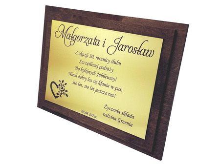 Drewniana tabliczka jubileuszowa na rocznicę ślubu z grawerem pamiątka