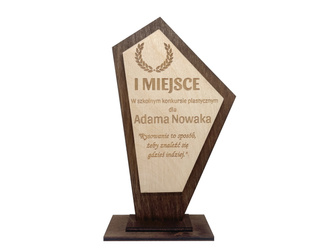 Drewniana statuetka z GRAWEREM puchar  na prezent podziękowanie BRĄZ