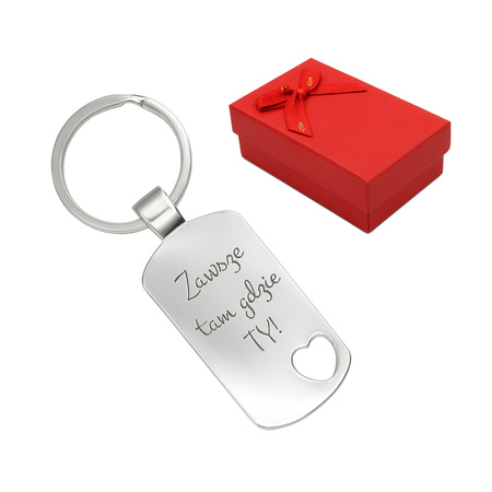 Metalowy brelok do kluczy z sercem na prezent z dowolnym GRAWEREM