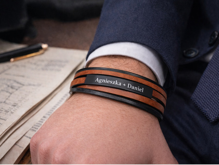 Bransoletka punk Skórzana brązowa męska stal rock