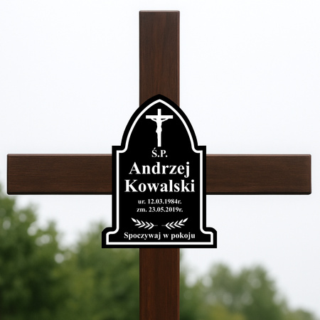 Grawerowana TABLICZKA nagrobna na grób na krzyż gotycka CZARNA 20x15cm