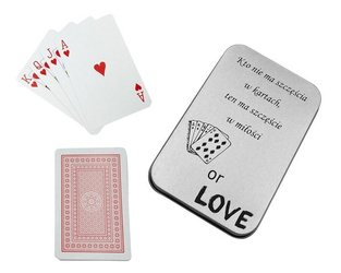 Talia tradycyjne karty do gry w metalowym pudełku z grawerem na prezent