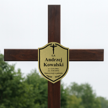 Grawerowana TABLICZKA nagrobna na grób na krzyż klasyczna złota 20x15cm