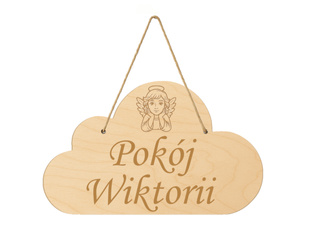 Drewniana tabliczka chmurka grawer na drzwi, pokój dziecka, personalizacja