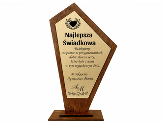 Podziękowanie dla Świadkowej – statuetka z grawerem na ślub na prezent