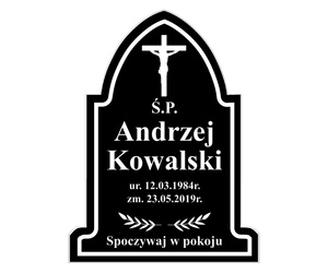 Grawerowana TABLICZKA nagrobna na grób na krzyż gotycka CZARNA 20x15cm