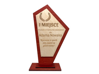 Drewniana statuetka z GRAWEREM na prezent puchar podziękowanie  BORDO