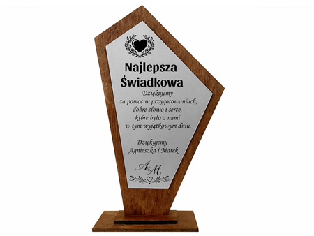 Podziękowanie dla Świadkowej – statuetka z grawerem na ślub na prezent