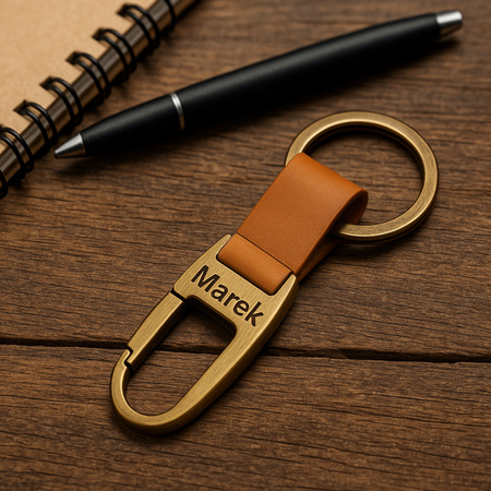 Brelok do kluczy z karabińczykiem GRAWER prezent brąz