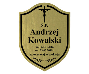 Grawerowana TABLICZKA nagrobna na grób na krzyż klasyczna złota 20x15cm