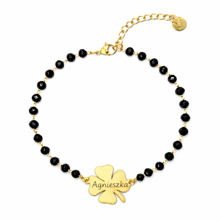 Złota Czarna Bransoletka Koralik Stal Chirurgiczna