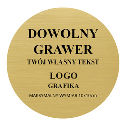 OKRĄGŁA grawerowana tabliczka max 10x10 dowolny tekst logo na prezent ZŁOTA