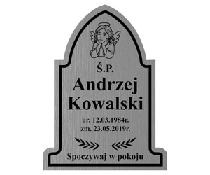 Grawerowana TABLICZKA nagrobna na grób na krzyż gotycka SREBRNA 20x15cm