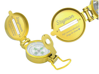 Złoty metalowy kompas turystyczny z grawerem