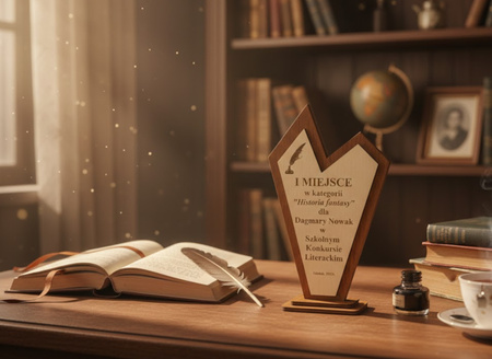 Drewniana statuetka z GRAWEREM na prezent puchar podziękowanie 