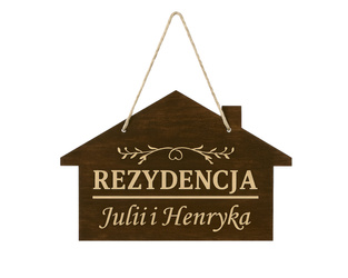 Drewniana tabliczka z grawerem DOM domek na Prezent personalizacja na Drzwi
