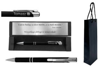 Długopis z GRAWEREM w zestawie z pudełkiem tabliczką z grawerem i torebką