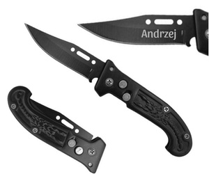 Składany scyzoryk nóż sprężynowy z DOWOLNYM GRAWEREM czarny /skorpion