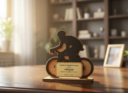 Drewniana statuetka rower z GRAWEREM na prezent dla kolarza rowerzysty