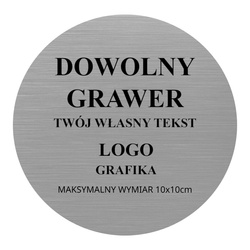 OKRĄGŁA grawerowana tabliczka 10x10 dowolny tekst logo na prezent srebrna