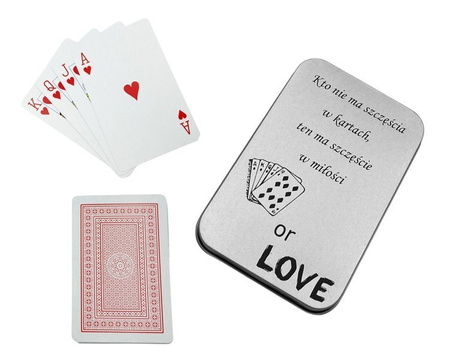 Talia tradycyjne karty do gry w metalowym pudełku z grawerem na prezent