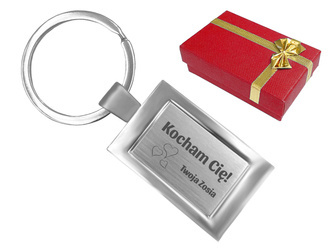 Prostokątny metalowy brelok z GRAWEREM na prezent