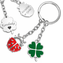 Brelok na szczęście biedronka i koniczynka z grawerem – personalizowany prezent