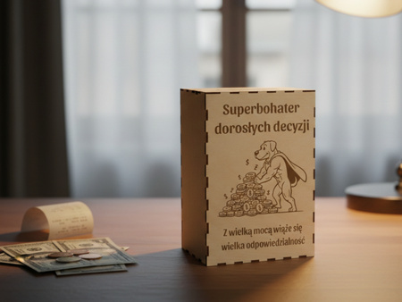 Duża drewniana skarbonka na 18 urodziny – z grawerem na prezent 