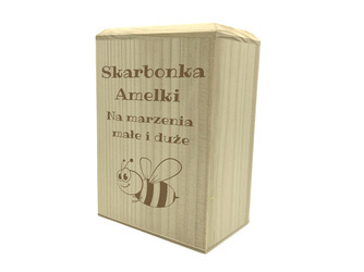 Drewniana skarbonka pudełko z GRAWEREM prezent