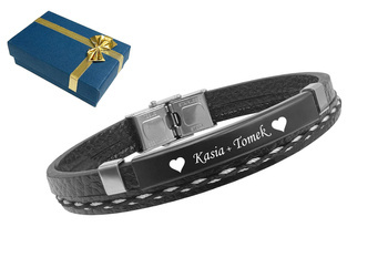 Męska skórzana bransoletka z GRAWEREM czarna