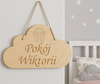 Drewniana tabliczka chmurka grawer na drzwi, pokój dziecka, personalizacja