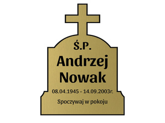 Grawerowana TABLICZKA nagrobna tabliczka na grób złota KRZYŻ klasyczna