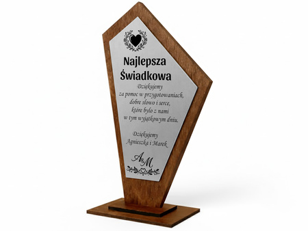 Podziękowanie dla Świadkowej – statuetka z grawerem na ślub na prezent