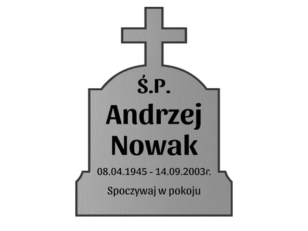 Grawerowana TABLICZKA nagrobna tabliczka na grób srebrna KRZYŻ klasyczna