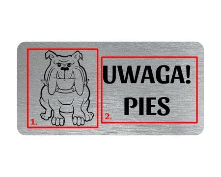 Uwaga pies Tabliczka z GRAWEREM własny grawer srebrna 20x10cm na bramę płot