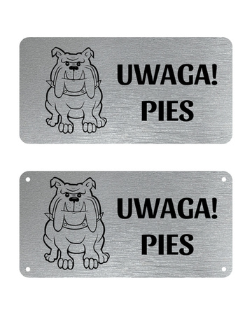 Uwaga pies Tabliczka z GRAWEREM własny grawer srebrna 20x10cm na bramę płot